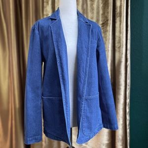 Vintage Denim Jean Jacket, 1970s, Solid Soft & Muted Blue, Big Pockets, S/M